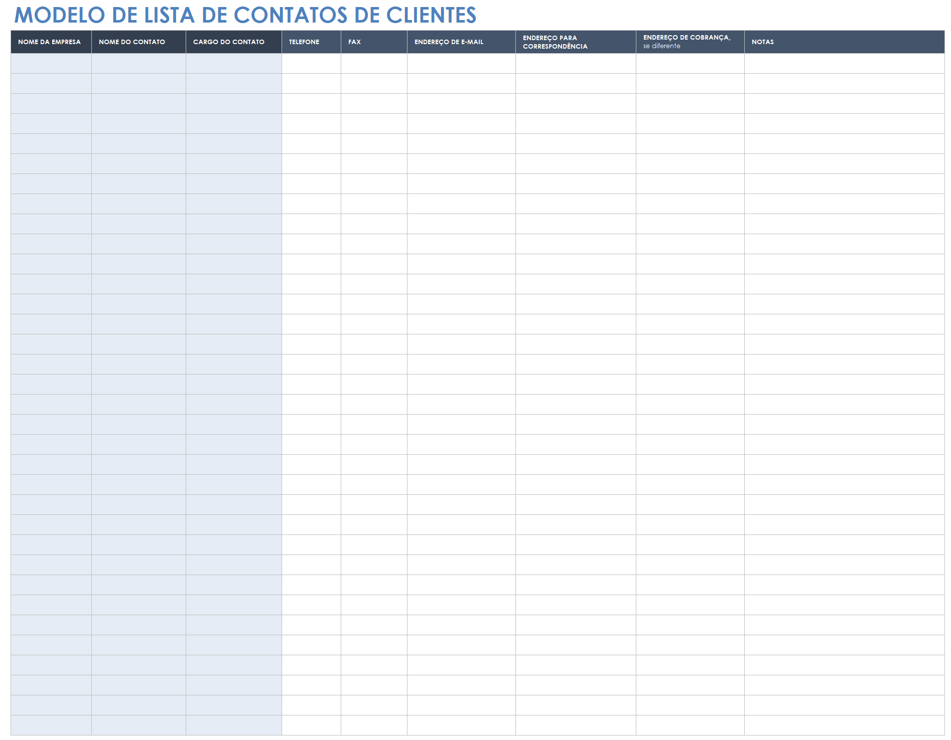  modelo de lista de contatos do cliente