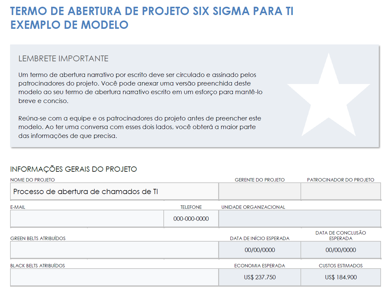  modelo de exemplo de carta de projeto it-six-sigma