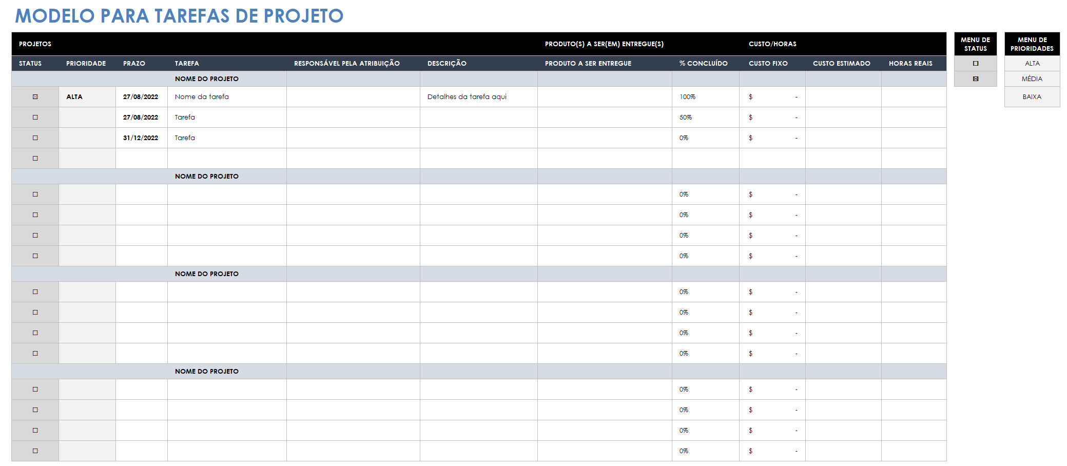 Modelo de tarefa de projeto