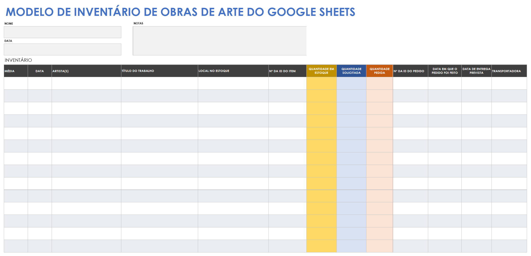  Modelo de inventário de arte do Planilhas Google