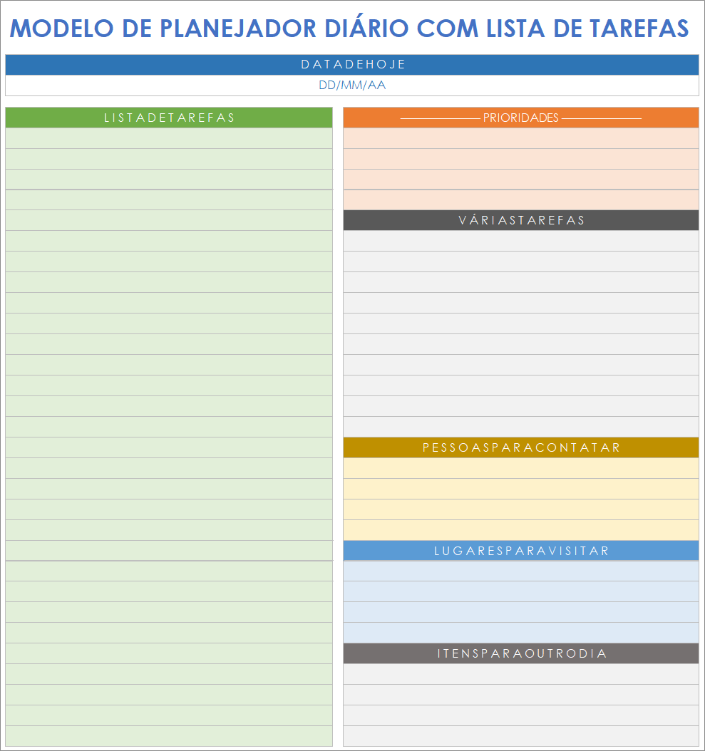 Planejador diário com lista de tarefas