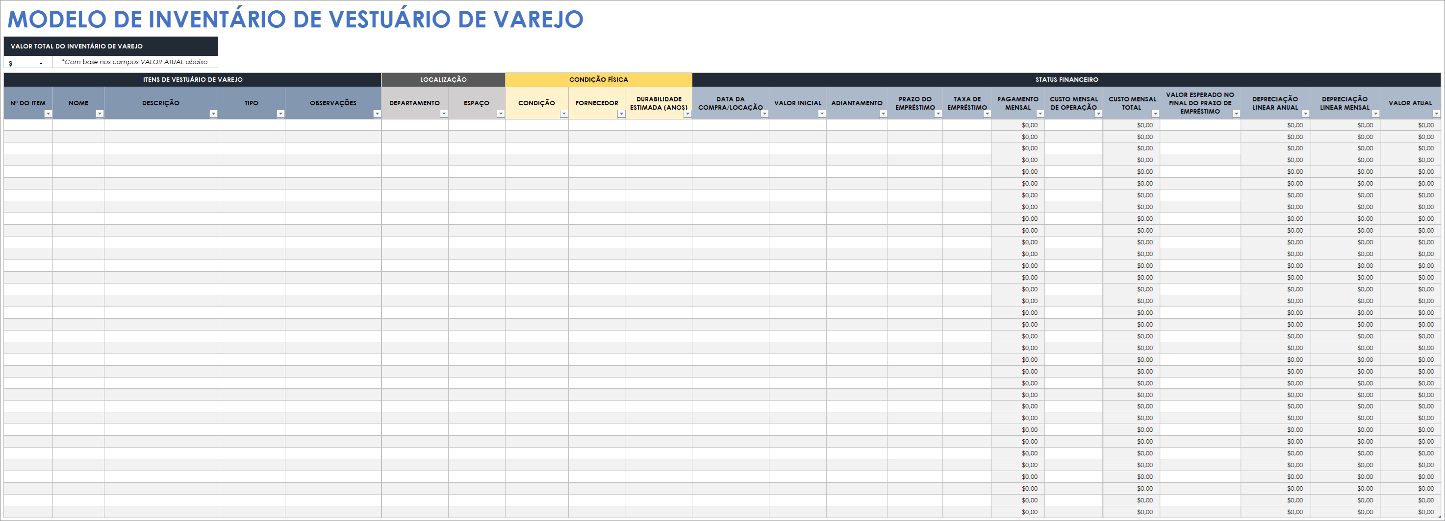  Modelo de inventário de roupas de varejo