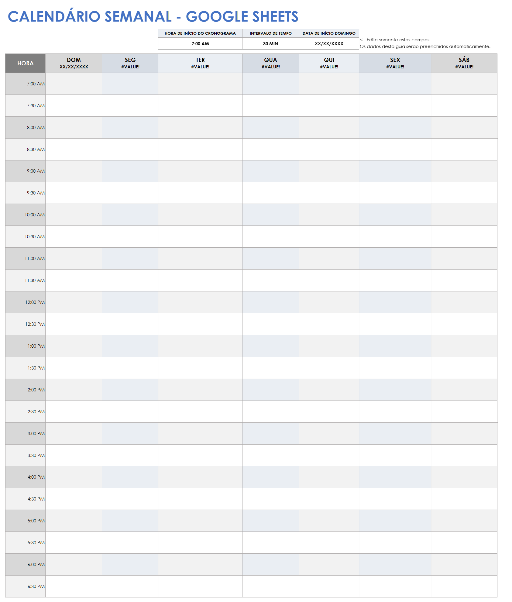 Modelo de calendário semanal