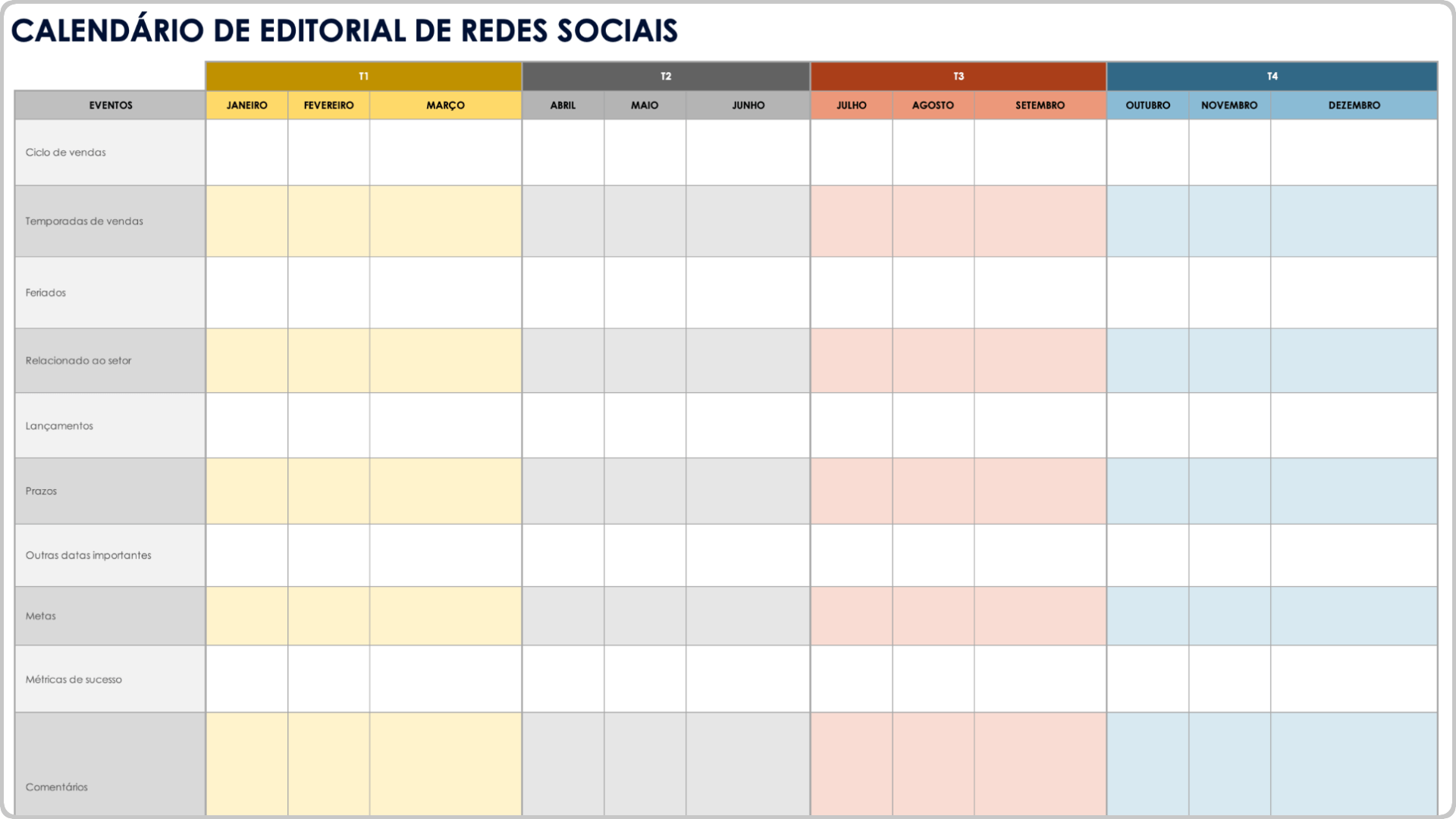 Social Media Editorial Calendar Template 40 / 5,000 Modelo de calendário editorial de mídia social