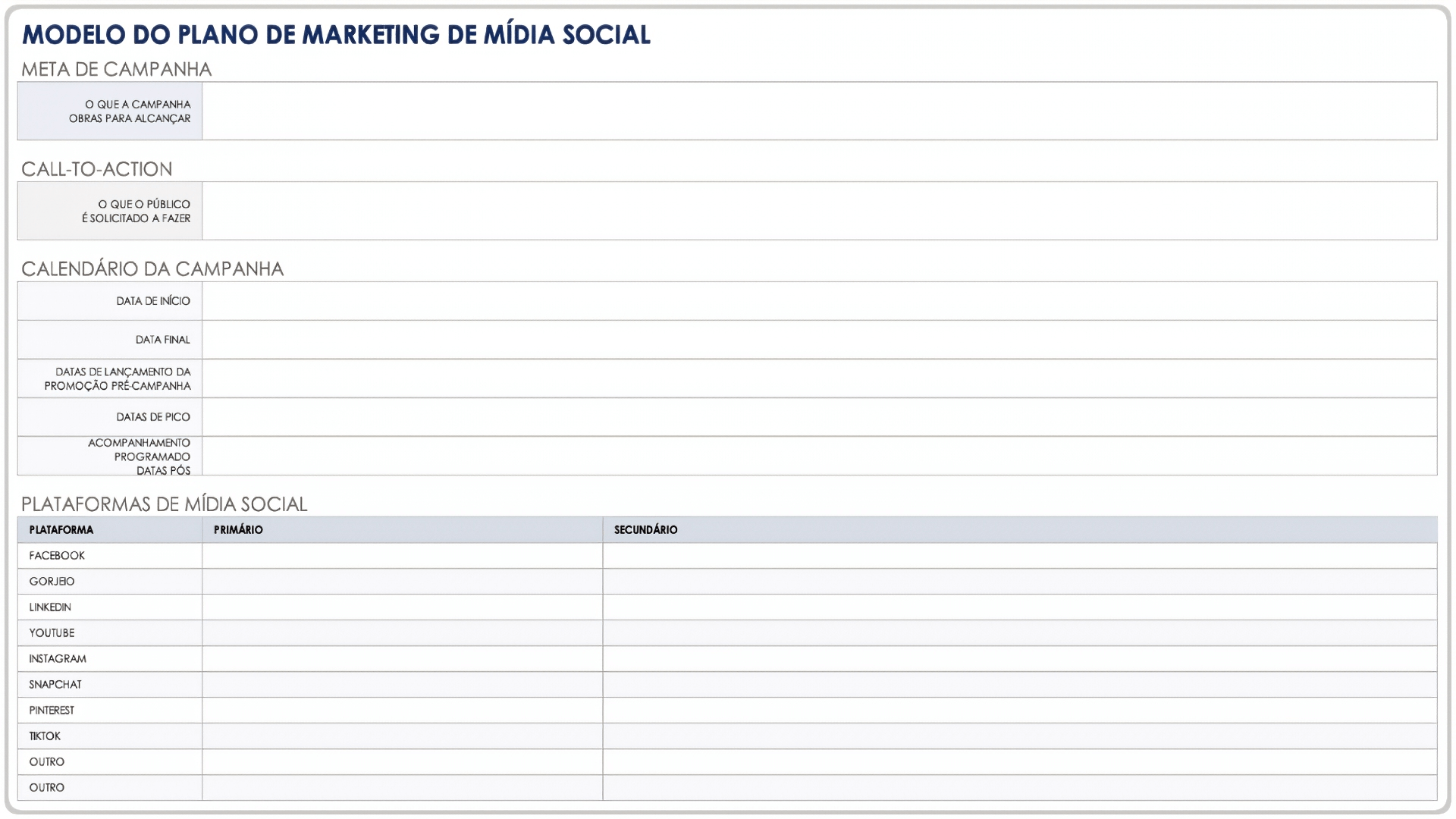  Modelo de plano de marketing de mídia social