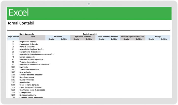 Modelo de diário de contabilidade