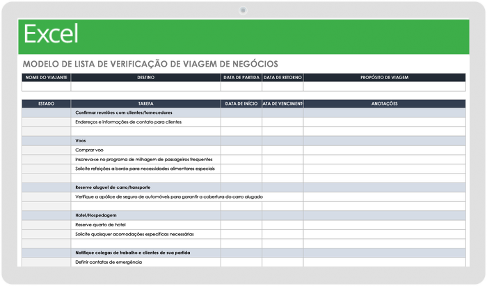 Modelo de Lista de Verificação de Viagem de Negócios