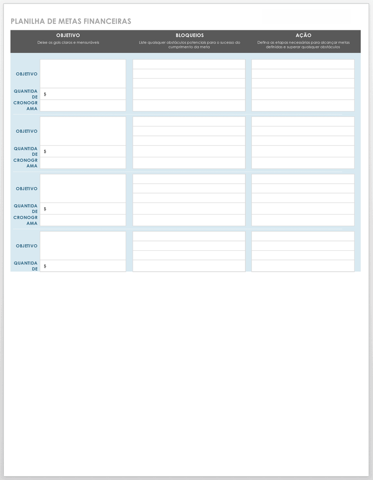  Modelo de Planilha de Metas Financeiras
