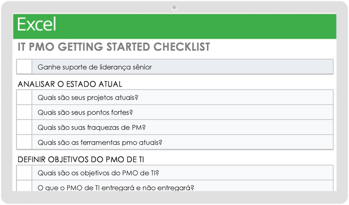 Lista de verificação de introdução do PMO de TI