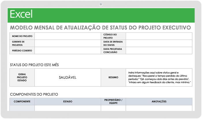  Modelo de atualização de status de projeto executivo mensal