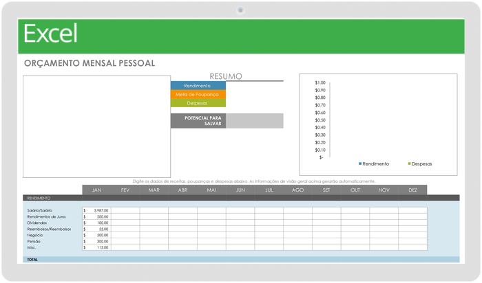 Modelo de Orçamento Mensal Pessoal