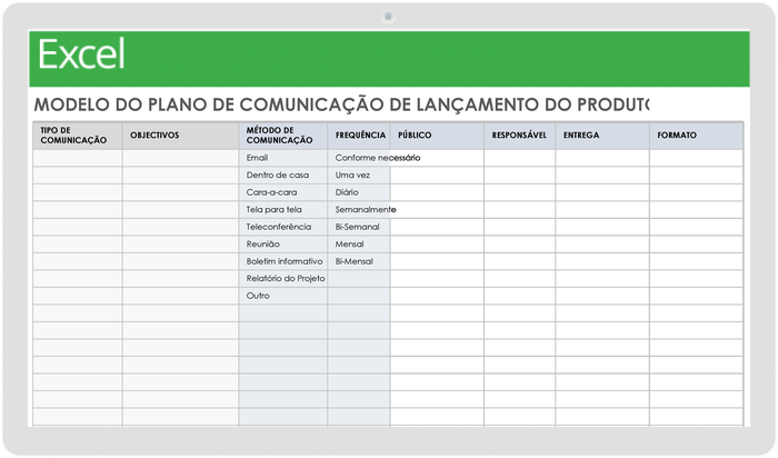 Modelo de plano de comunicação de lançamento de produto