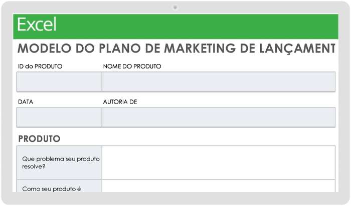 Modelo de plano de marketing de lançamento de produto