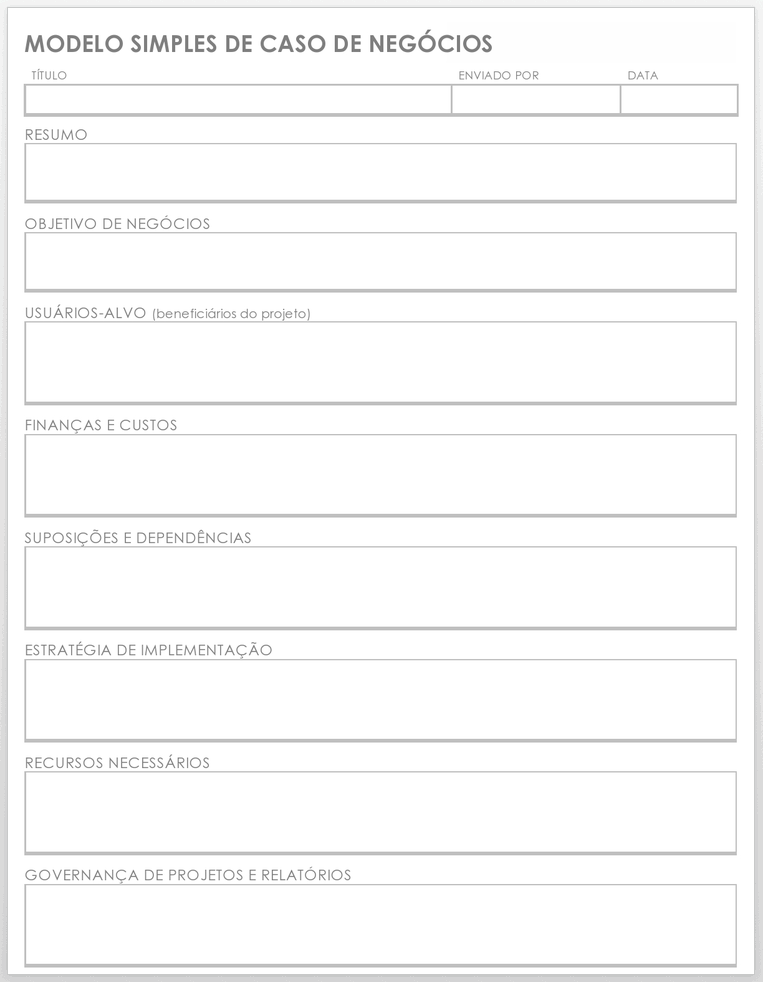 Modelo de Caso de Negócios Simples