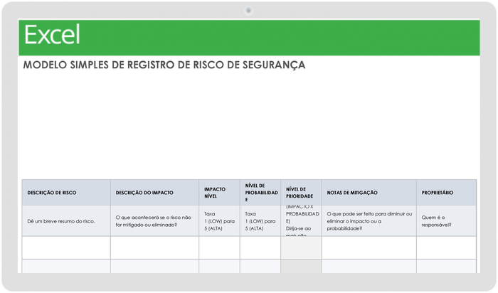 Registro simples de riscos de segurança